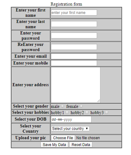 HTML Registration form